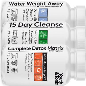 61P5KuIqd7L._AC_SL1080_ 3pk Detox Cleanse Kick Off Weight Management | Colon Cleanser + Water Loss Pills w Dandelion + ACV Full Body Detox + Probiotics | for Flat Stomach, Waistline, Metabolism, Bloating – 90 Pills