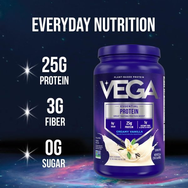 61cFQ7t6KbL._AC_SL1080_ Vega Original Essential Protein - 25g Plant-Based Protein, Creamy Vanilla, 20 Servings, Vegan Non-GMO Drink Mix, Smoothie & Shake Ready, Gluten Free, Dairy Free, 32.5oz (Packaging May Vary)