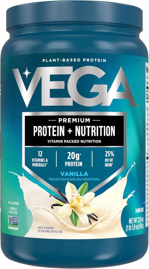 715WoNHcWmL._AC_SL1500_ Vega Original Essential Protein - 25g Plant-Based Protein, Creamy Vanilla, 20 Servings, Vegan Non-GMO Drink Mix, Smoothie & Shake Ready, Gluten Free, Dairy Free, 32.5oz (Packaging May Vary)