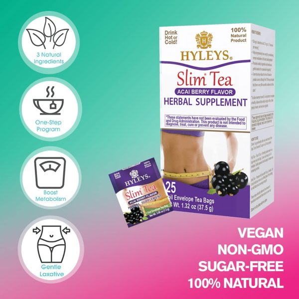 Hyleys Slim Tea 5 Flavor Assortment - Weight Loss Herbal Supplement Cleanse and Detox - 25 Tea Bags (1 Pack)