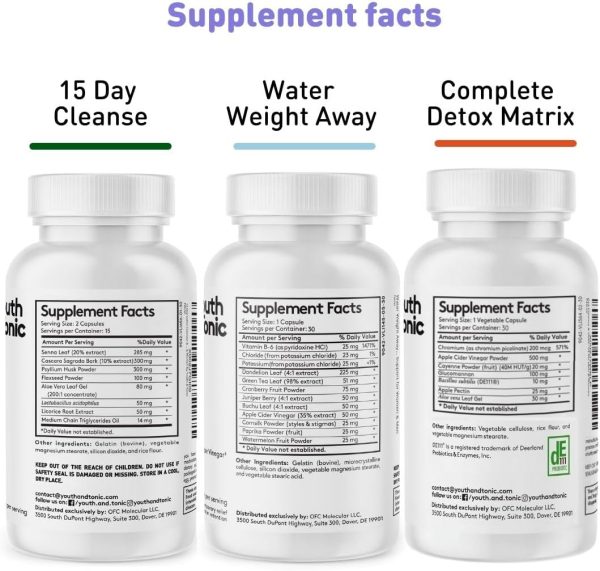 3pk Detox Cleanse Kick Off Weight Management | Colon Cleanser + Water Loss Pills w Dandelion + ACV Full Body Detox + Probiotics | for Flat Stomach, Waistline, Metabolism, Bloating – 90 Pills