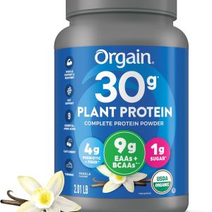 71Wmncycl7L._AC_SL1500_ Orgain Organic 30g Vegan Protein Powder, Vanilla, 9g EAAs + BCAAs, Plant Protein, 4g Prebiotic + Fiber, 1g Sugar, Pre-Workout, Muscle Support Recovery - 2.01lb