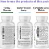 3pk Detox Cleanse Kick Off Weight Management | Colon Cleanser + Water Loss Pills w Dandelion + ACV Full Body Detox + Probiotics | for Flat Stomach, Waistline, Metabolism, Bloating – 90 Pills