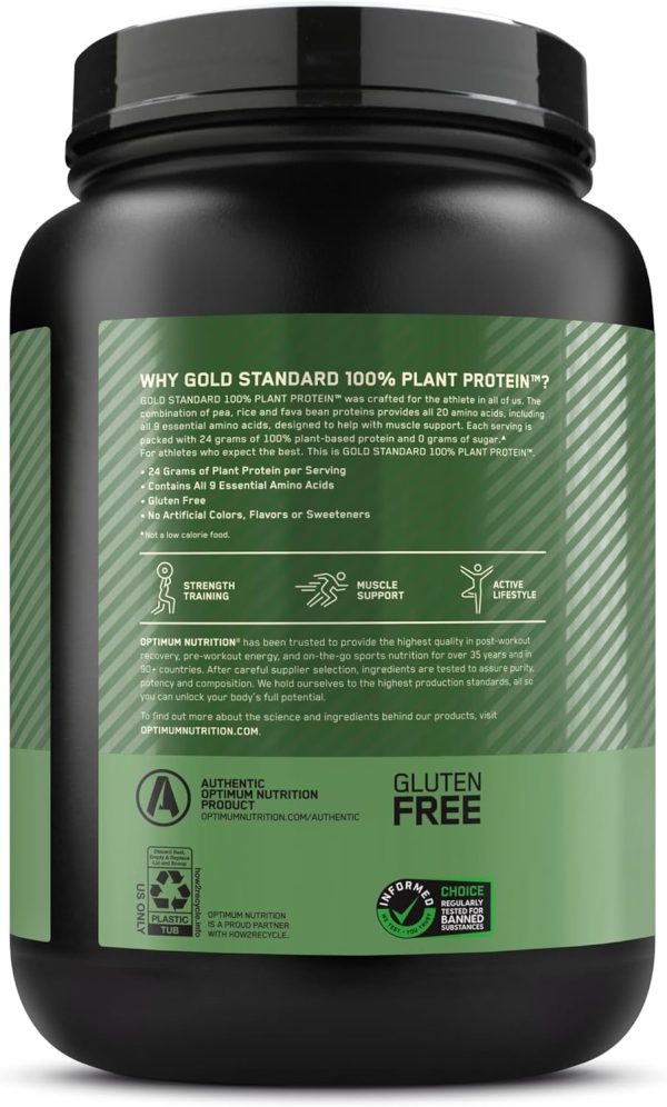 Optimum Nutrition Gold Standard 100% Plant Based Protein Powder, Gluten Free, Vegan Protein for Muscle Support and Recovery with Amino Acids - Creamy Vanilla, 20 Servings (Packaging May Vary)