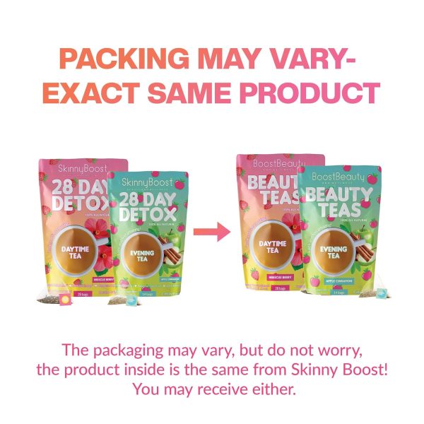 Skinny Boost Detox Tea Kit- 2 PACK –1 Daytime (28 Bags) + 1 Evening -(14 Bags) – Herbal Detox for Weight, Metabolism, Energy, Bloating & Colon Cleanse – Green Tea, Vegan, Keto, Non-GMO, Sugar-Free