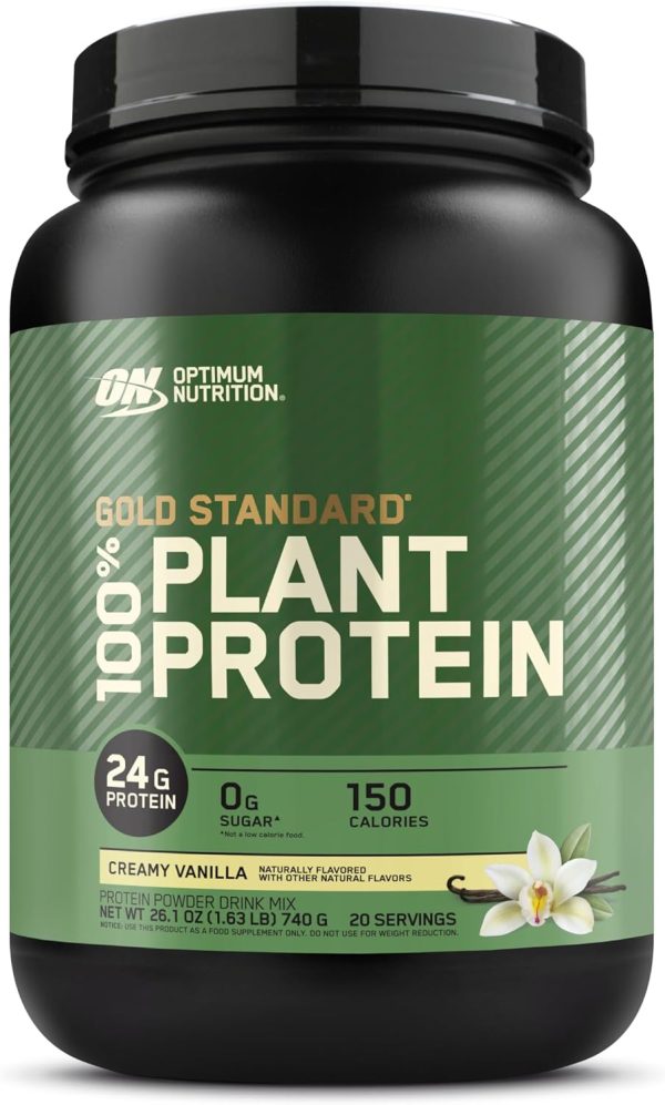 Optimum Nutrition Gold Standard 100% Plant Based Protein Powder, Gluten Free, Vegan Protein for Muscle Support and Recovery with Amino Acids - Creamy Vanilla, 20 Servings (Packaging May Vary)