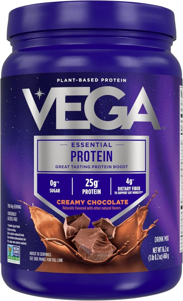 815YvTkgsSL._AC_SL1500_ Vega Original Essential Protein - 25g Plant-Based Protein, Creamy Vanilla, 20 Servings, Vegan Non-GMO Drink Mix, Smoothie & Shake Ready, Gluten Free, Dairy Free, 32.5oz (Packaging May Vary)