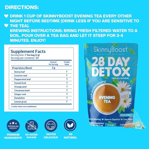 Skinny Boost Detox Tea Kit- 2 PACK –1 Daytime (28 Bags) + 1 Evening -(14 Bags) – Herbal Detox for Weight, Metabolism, Energy, Bloating & Colon Cleanse – Green Tea, Vegan, Keto, Non-GMO, Sugar-Free