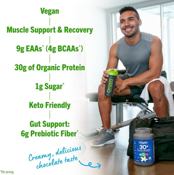 Orgain Organic 30g Vegan Protein Powder, Vanilla, 9g EAAs + BCAAs, Plant Protein, 4g Prebiotic + Fiber, 1g Sugar, Pre-Workout, Muscle Support Recovery - 2.01lb