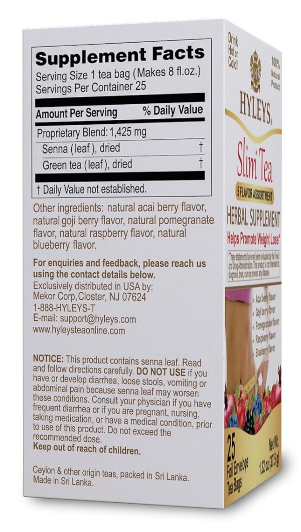 Hyleys Slim Tea 5 Flavor Assortment - Weight Loss Herbal Supplement Cleanse and Detox - 25 Tea Bags (1 Pack)