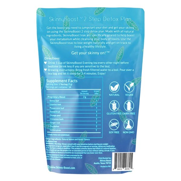 Skinny Boost Detox Tea Kit- 2 PACK –1 Daytime (28 Bags) + 1 Evening -(14 Bags) – Herbal Detox for Weight, Metabolism, Energy, Bloating & Colon Cleanse – Green Tea, Vegan, Keto, Non-GMO, Sugar-Free