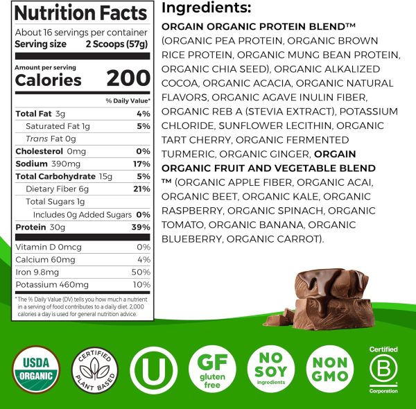 Orgain Organic 30g Vegan Protein Powder, Vanilla, 9g EAAs + BCAAs, Plant Protein, 4g Prebiotic + Fiber, 1g Sugar, Pre-Workout, Muscle Support Recovery - 2.01lb