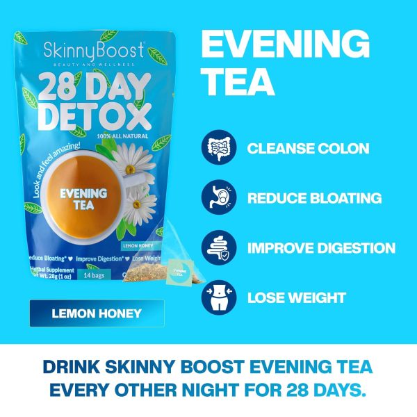 Skinny Boost Detox Tea Kit- 2 PACK –1 Daytime (28 Bags) + 1 Evening -(14 Bags) – Herbal Detox for Weight, Metabolism, Energy, Bloating & Colon Cleanse – Green Tea, Vegan, Keto, Non-GMO, Sugar-Free