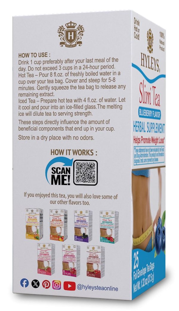 Hyleys Slim Tea 5 Flavor Assortment - Weight Loss Herbal Supplement Cleanse and Detox - 25 Tea Bags (1 Pack)