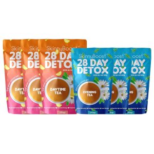 81tmwPEsPGL._SL1500_ Skinny Boost Detox Tea Kit- 2 PACK –1 Daytime (28 Bags) + 1 Evening -(14 Bags) – Herbal Detox for Weight, Metabolism, Energy, Bloating & Colon Cleanse – Green Tea, Vegan, Keto, Non-GMO, Sugar-Free
