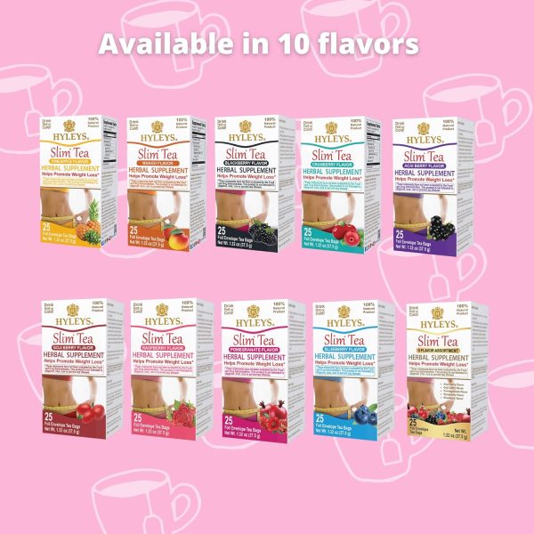 Hyleys Slim Tea 5 Flavor Assortment - Weight Loss Herbal Supplement Cleanse and Detox - 25 Tea Bags (1 Pack)