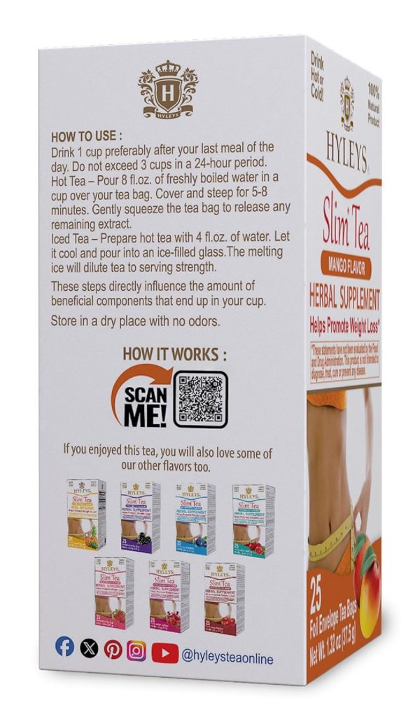 Hyleys Slim Tea 5 Flavor Assortment - Weight Loss Herbal Supplement Cleanse and Detox - 25 Tea Bags (1 Pack)