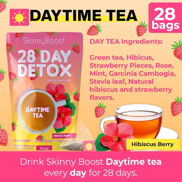 Skinny Boost Detox Tea Kit- 2 PACK –1 Daytime (28 Bags) + 1 Evening -(14 Bags) – Herbal Detox for Weight, Metabolism, Energy, Bloating & Colon Cleanse – Green Tea, Vegan, Keto, Non-GMO, Sugar-Free