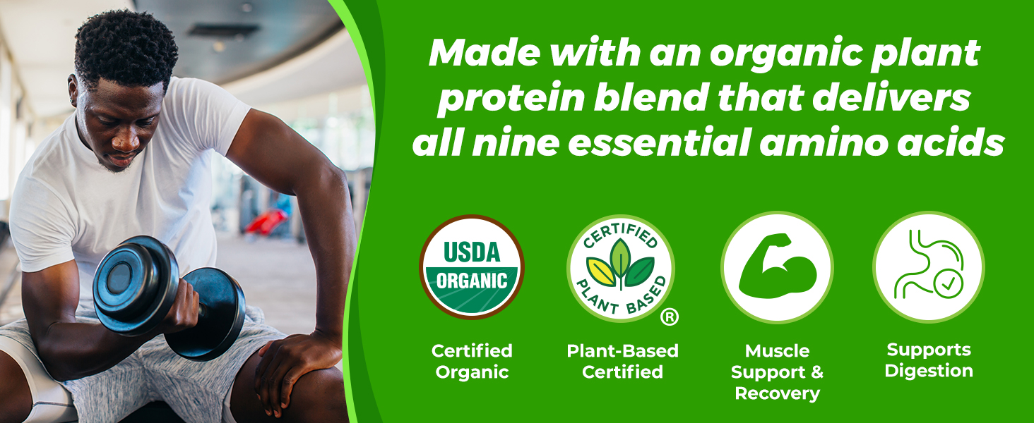 Made with an organic plant protein that belivers all 9 essential amino acids
