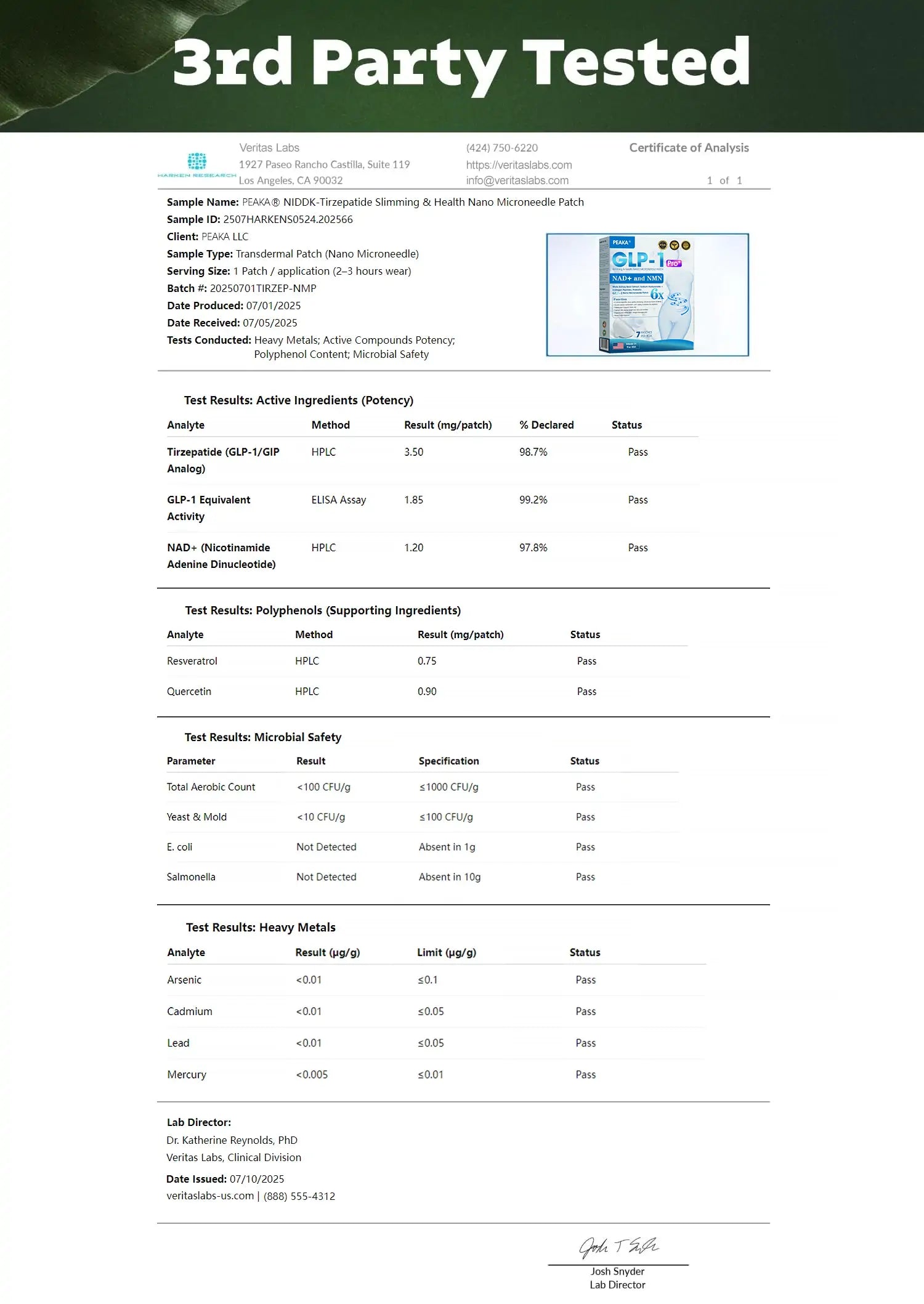 PEAKA® GLP-1 & NAD+ Slimming & health NANO MICRONEEDLE PATCH